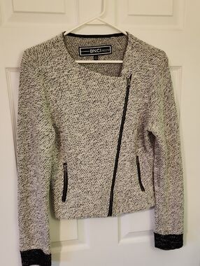 blanc noir Black & White Moto-Inspired Knit Blazer Size M